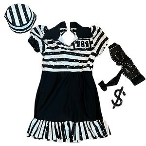 A Wish Come True Kids Striped Prison Dance Costume Dress with Accessories S